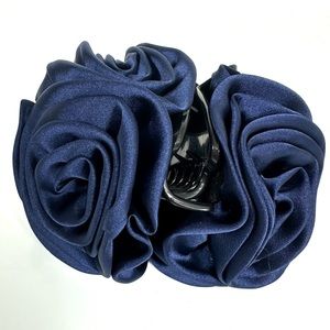 Big Rosette Flower Hair Clip in Navy Blue